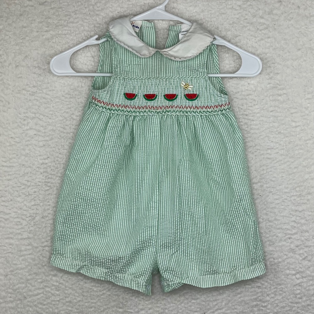 BT Kids Green Seersucker Watermelon Smocked Romper 24 Months 2T Peter Pan Collar